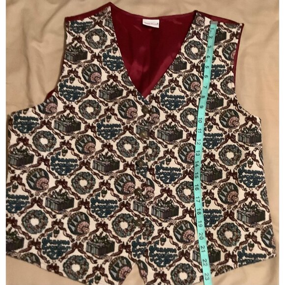 VTG Bobbie Brooks Christmas Vest Needlepoint Tapestry Red Lining Womens L -Read - Picture 5 of 9